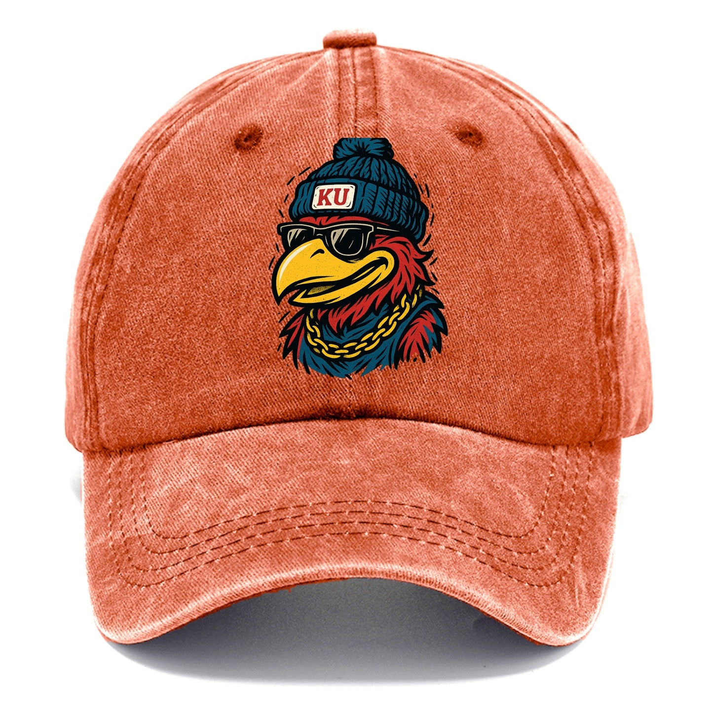 Lawrence Jayhawk wearing Kansas beanie with KU patch - Classic Cap - Terracotta Clay(Orange)