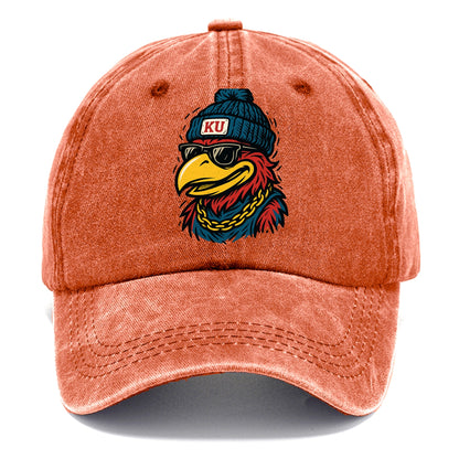 Lawrence Jayhawk wearing Kansas beanie with KU patch - Classic Cap - Terracotta Clay(Orange)