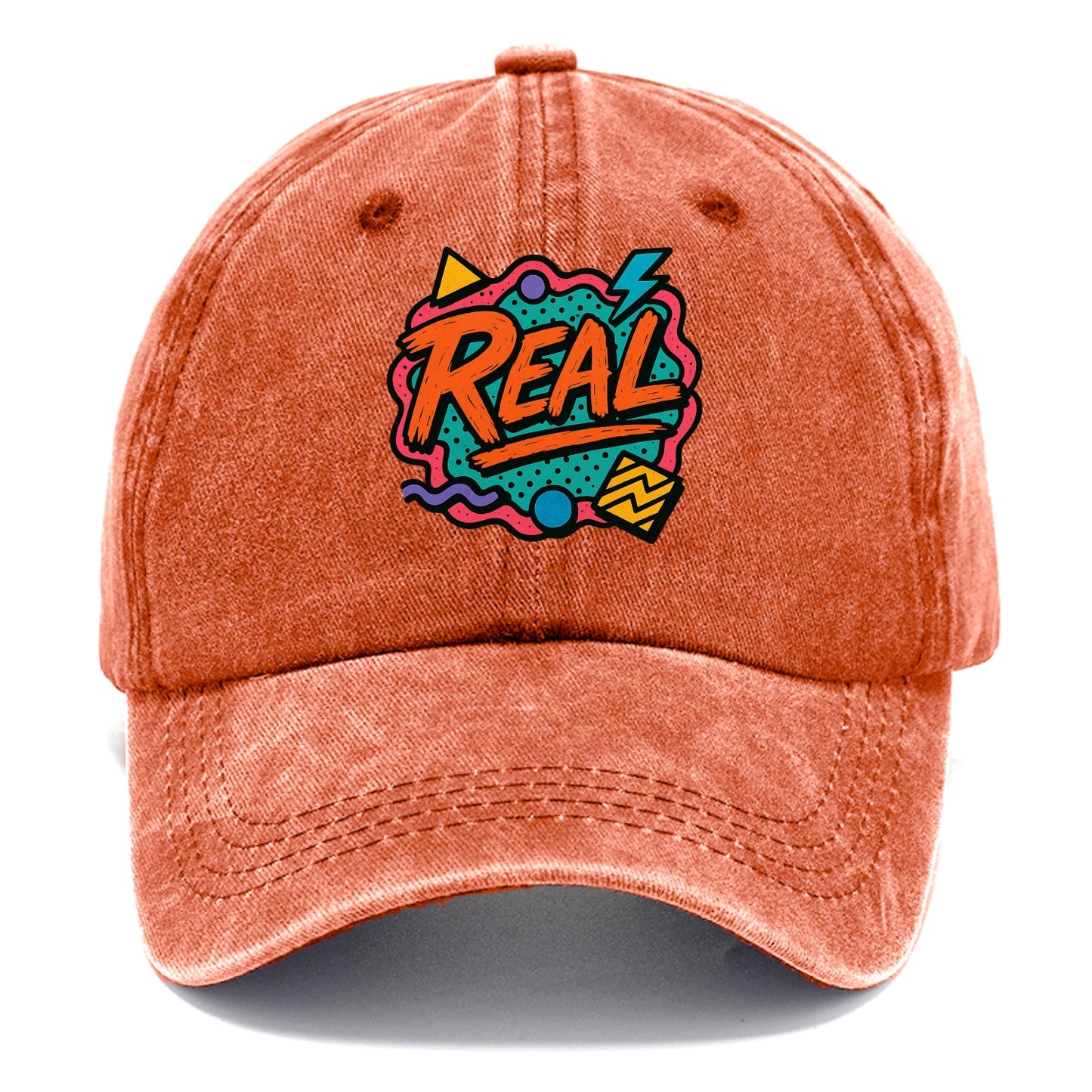 Imperfect brush strokes spelling "Real" - authenticity over perfection, raw and - Classic Cap - Terracotta Clay(Orange)