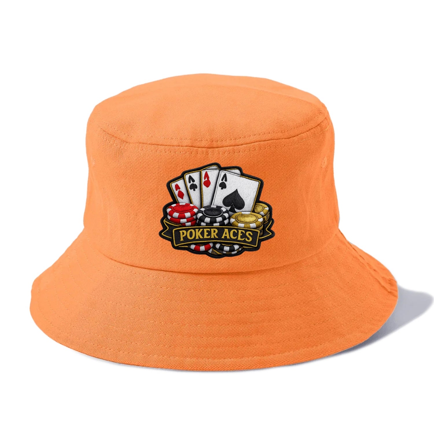 Embroidered patch design - POKER ACES - four aces with chips in red, black and gold - Bucket Hat - Terracotta Clay(Orange)