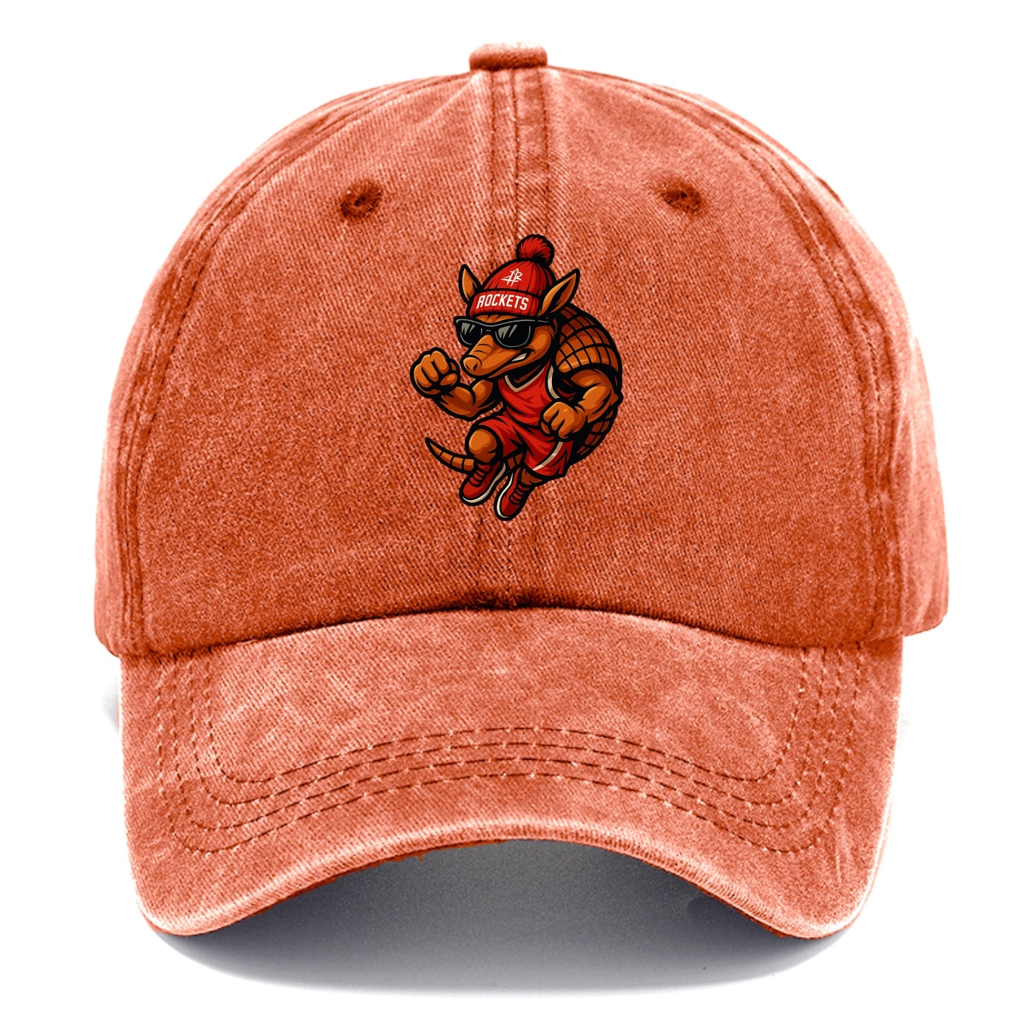Houston Armadillo wearing Rockets red and silver beanie with rocket ship and wayfarer - Classic Cap - Terracotta Clay(Orange)