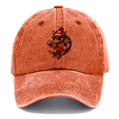 Houston Armadillo wearing Rockets red and silver beanie with rocket ship and wayfarer - Classic Cap - Terracotta Clay(Orange)