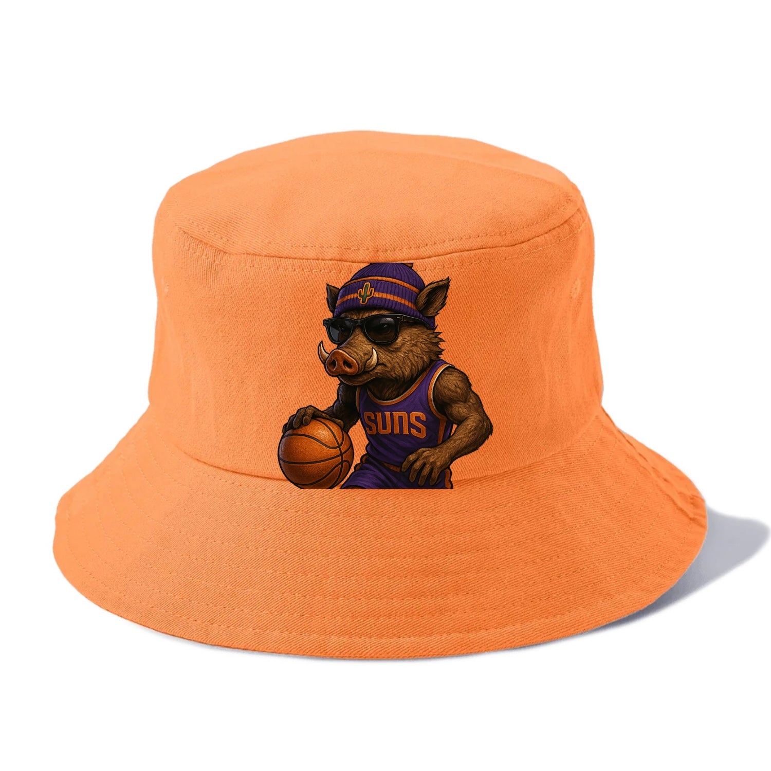 Phoenix Javelina wearing Suns beanie with cactus patch and wayfarer sunglasses - Bucket Hat - Terracotta Clay(Orange)