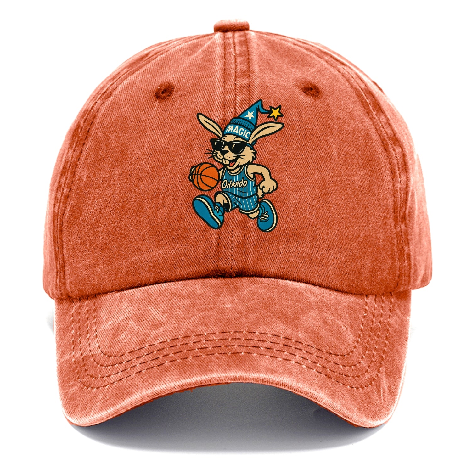Orlando Rabbit wearing Magic blue and silver beanie with wizard hat and wayfarer - Classic Cap - Terracotta Clay(Orange)