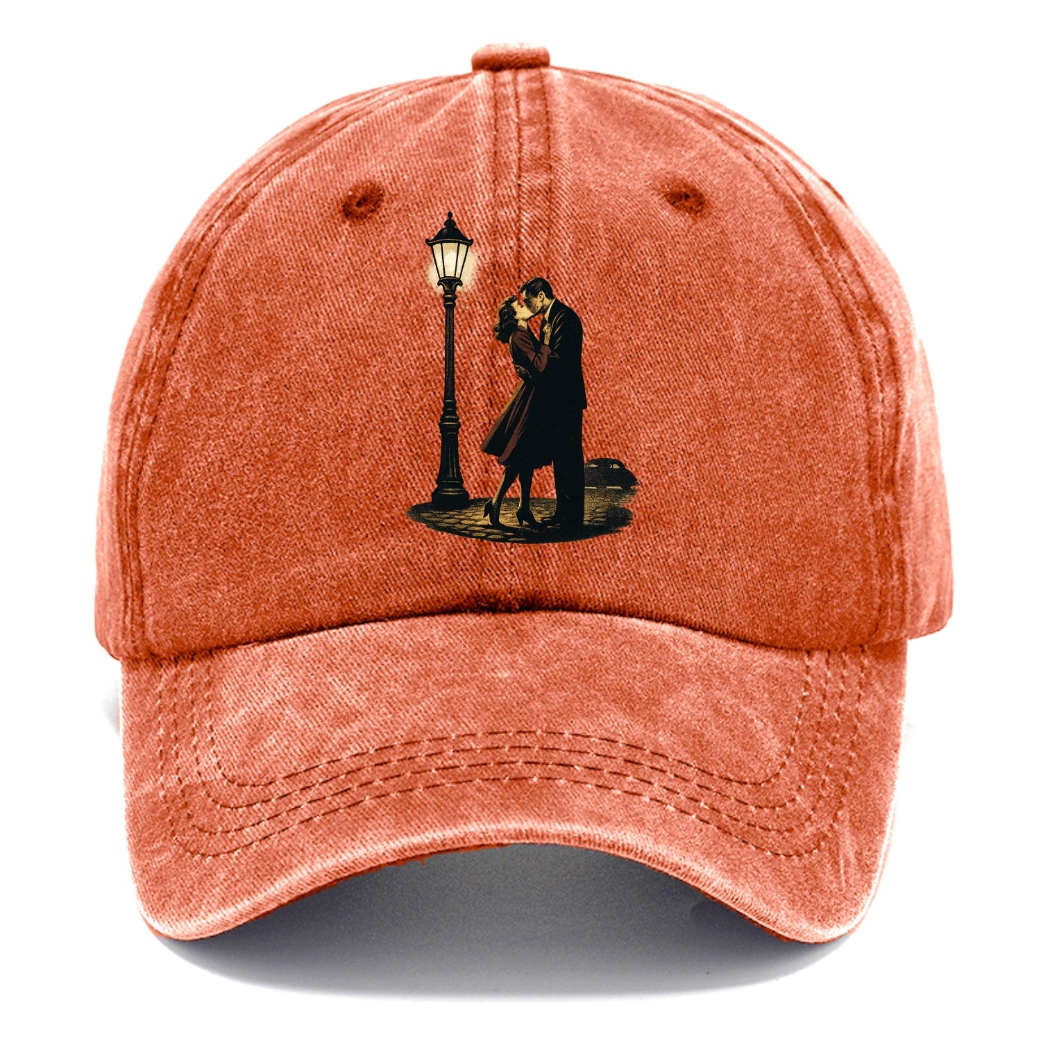 first kiss under vintage street lamp on cobblestone at night - Classic Cap - Terracotta Clay(Orange)
