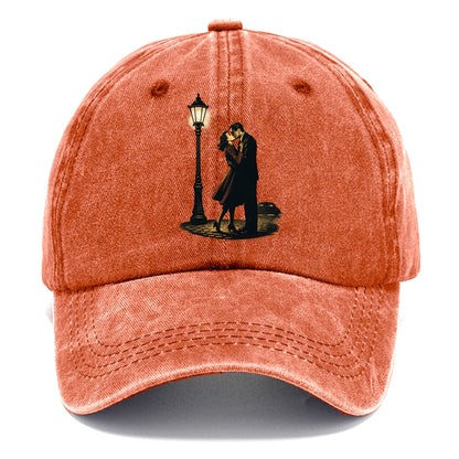 first kiss under vintage street lamp on cobblestone at night - Classic Cap - Terracotta Clay(Orange)