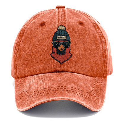 Indiana Cardinal wearing Indianapolis beanie with pom pom and wayfarer sunglasses - Classic Cap - Terracotta Clay(Orange)