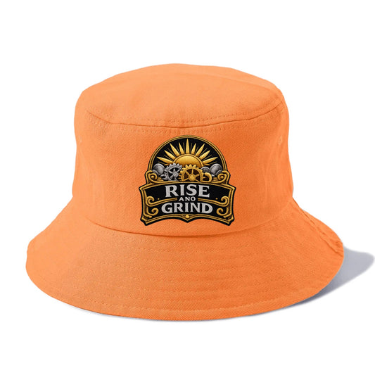 RISE AND GRIND - sun with gears in gold , morning motivation - Bucket Hat - Terracotta Clay(Orange)