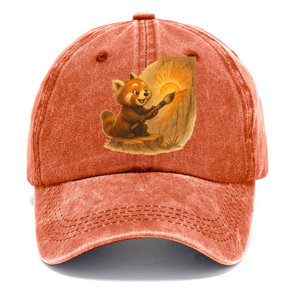 Red panda painting a sunrise mural with an oversized calligraphy brush on a cliff wall - Classic Cap - Terracotta Clay(Orange)