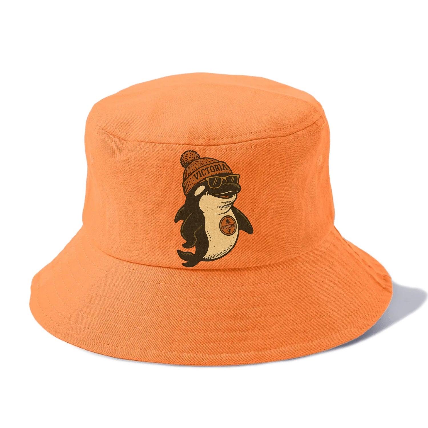 Victoria Orca wearing Victoria beanie with pom pom and wayfarer sunglasses - Bucket Hat - Terracotta Clay(Orange)