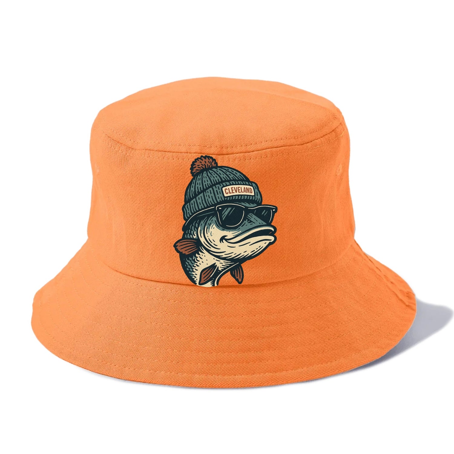 Cleveland Lake Erie Walleye wearing Cleveland beanie with pom pom and wayfarer - Bucket Hat - Terracotta Clay(Orange)