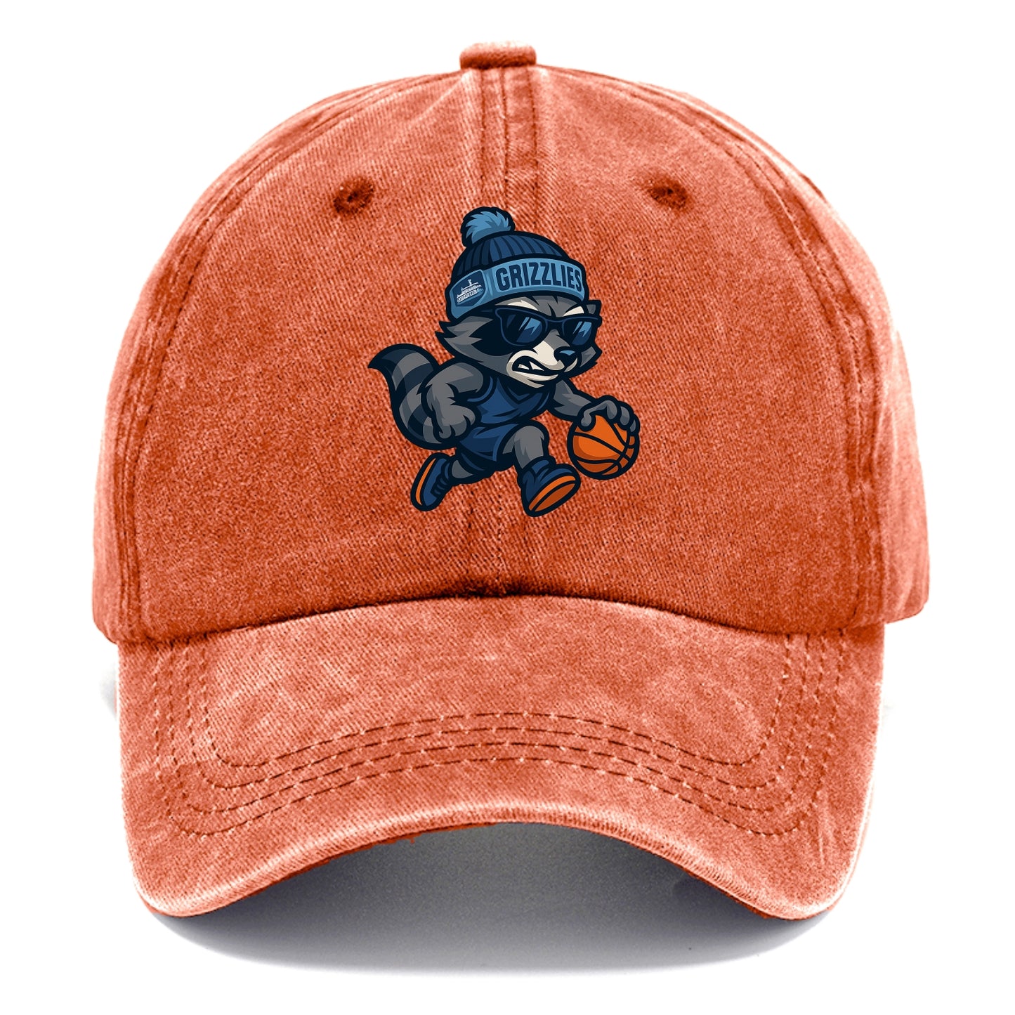 Memphis Raccoon wearing Grizzlies beanie with riverboat patch and wayfarer sunglasses - Classic Cap - Terracotta Clay(Orange)