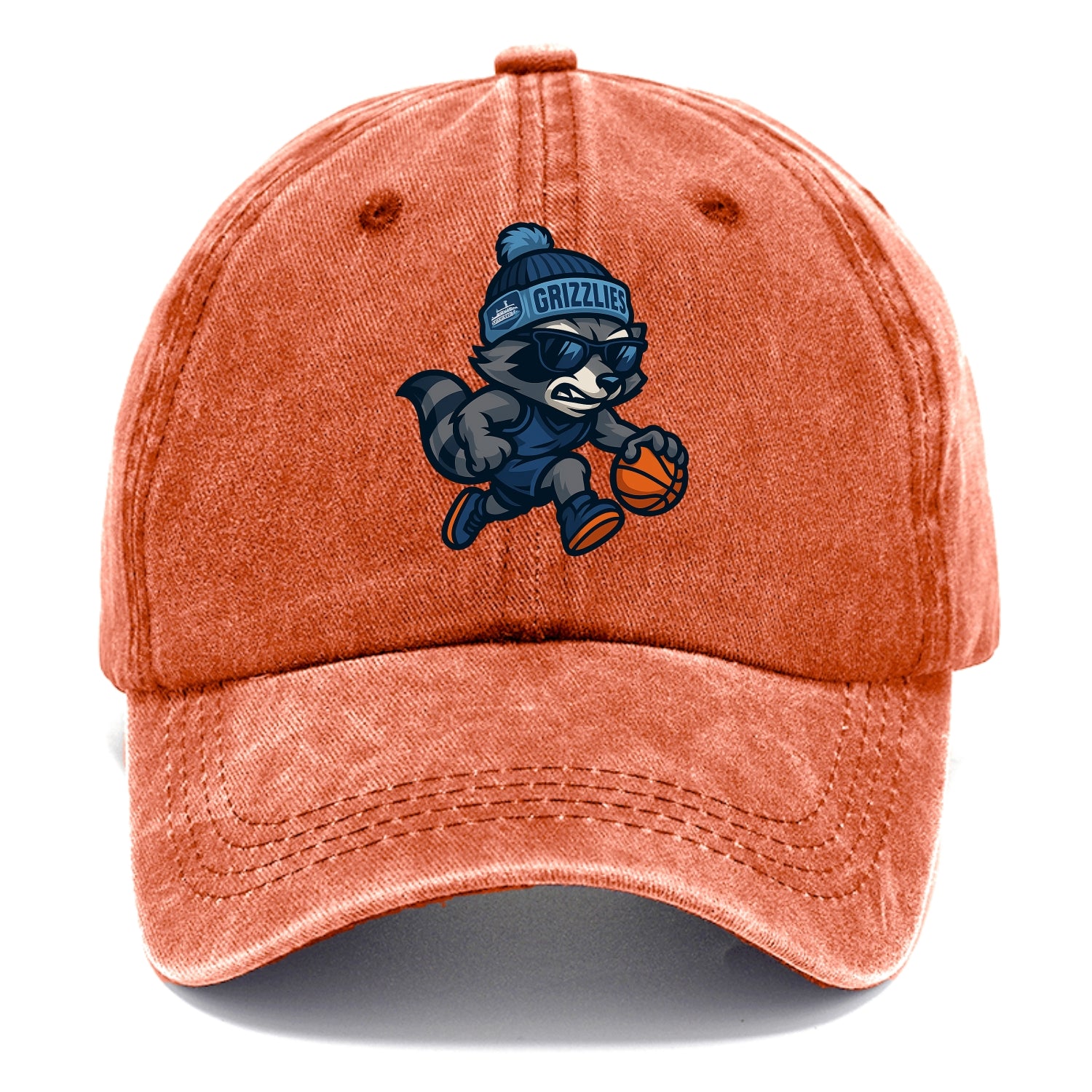 Memphis Raccoon wearing Grizzlies beanie with riverboat patch and wayfarer sunglasses - Classic Cap - Terracotta Clay(Orange)
