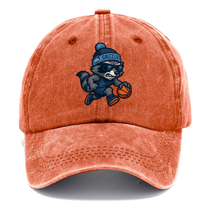 Memphis Raccoon wearing Grizzlies beanie with riverboat patch and wayfarer sunglasses - Classic Cap - Terracotta Clay(Orange)
