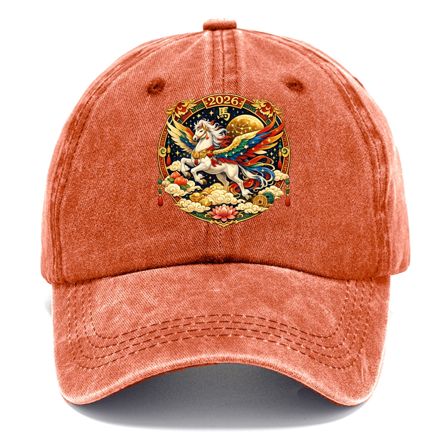 CELESTIAL HORSE | Heavenly horse among clouds and stars | Wings of flowing energy - Classic Cap - Terracotta Clay(Orange)