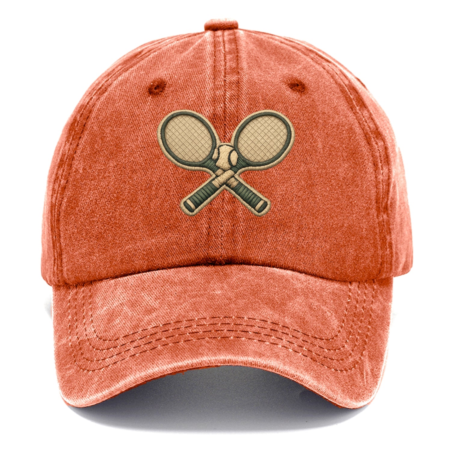Embroidered patch design - TENNIS RACKET CROSSED - tennis rackets with ball in white - Classic Cap - Terracotta Clay(Orange)