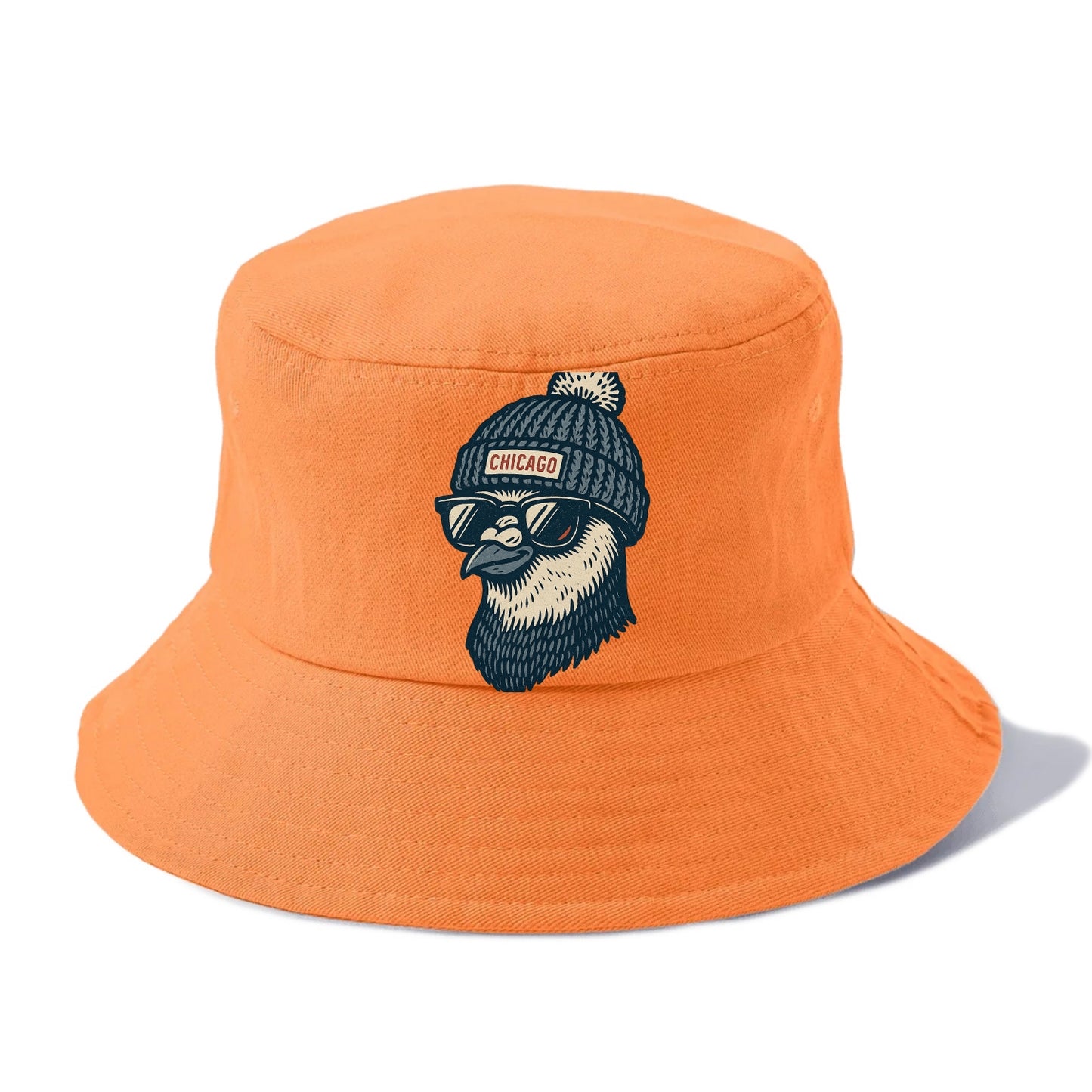 Chicago Pigeon wearing Chicago beanie with pom pom and wayfarer sunglasses - Bucket Hat - Terracotta Clay(Orange)