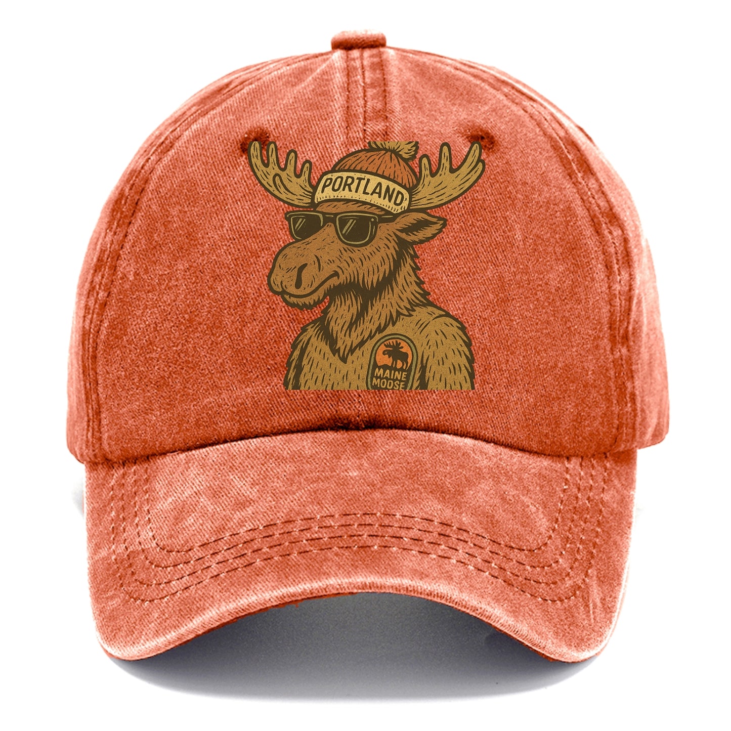 Maine Moose wearing Portland beanie with pom pom and wayfarer sunglasses - Classic Cap - Terracotta Clay(Orange)