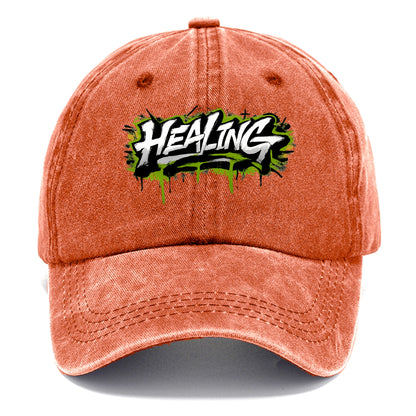 Bold typography design - "HEALING" - in recovery, getting better - Classic Cap - Terracotta Clay(Orange)