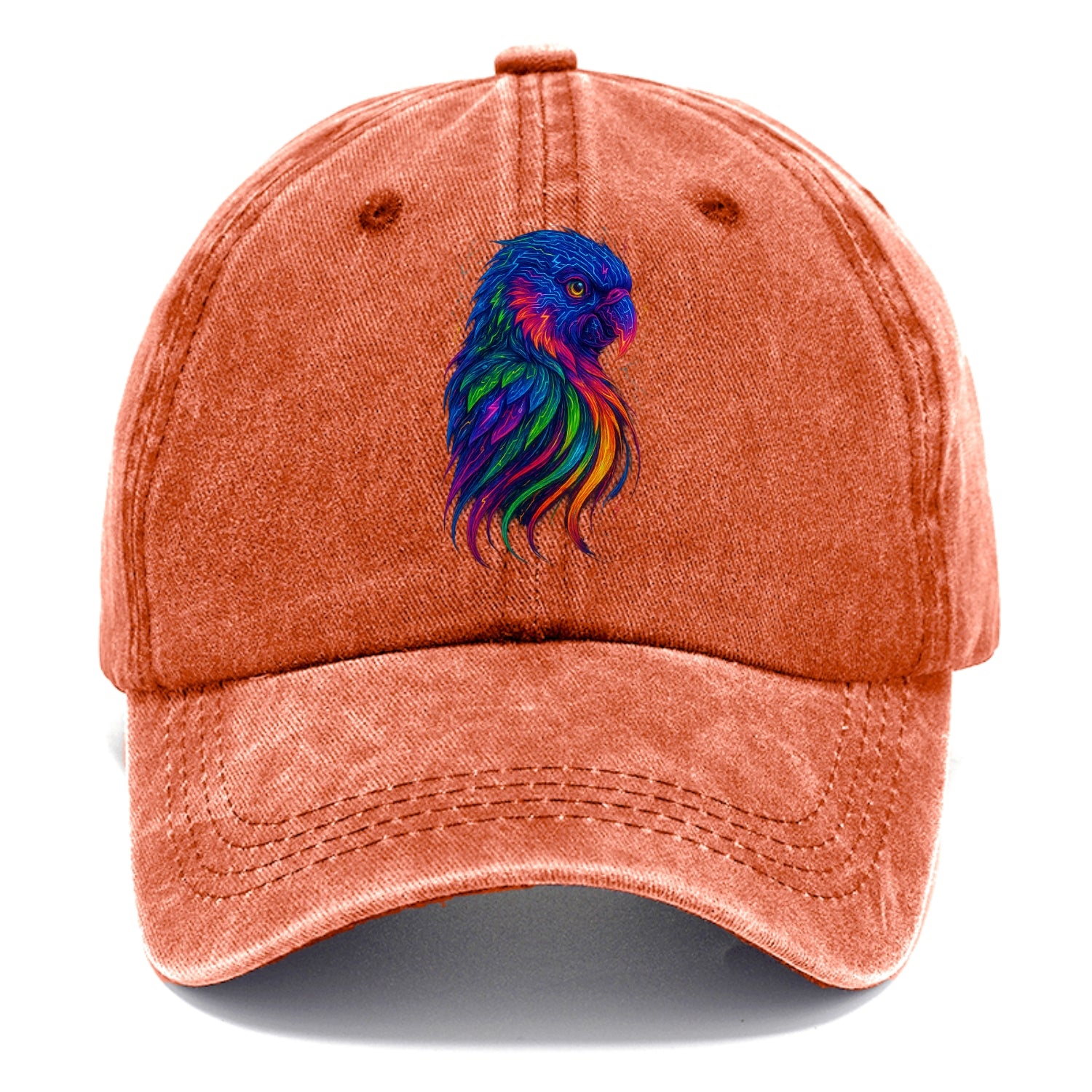 Vibrant parrot with feathers flowing into tropical rainbow streams, every color of - Classic Cap - Terracotta Clay(Orange)