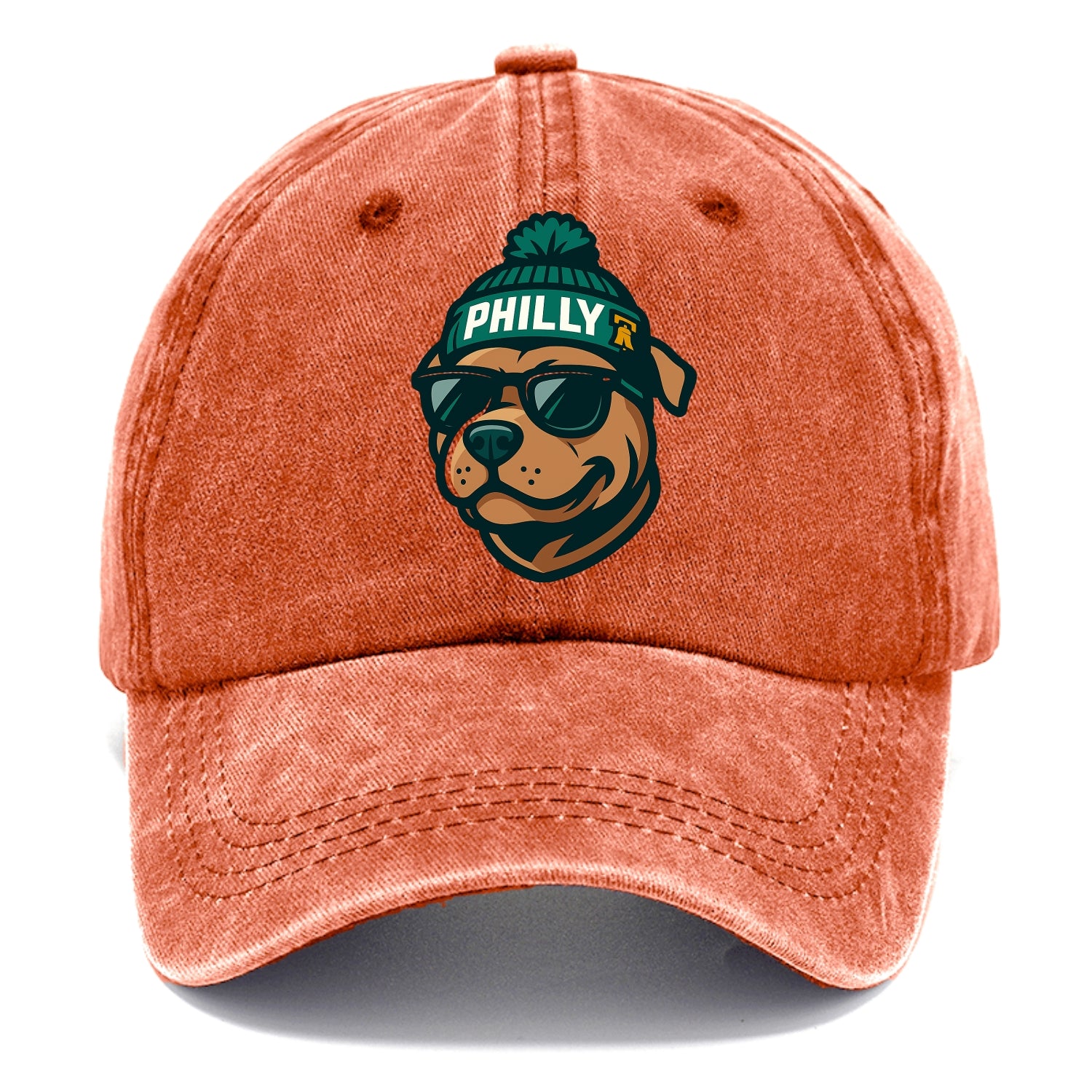 Philly Pitbull wearing Eagles beanie with Liberty Bell patch and wayfarer sunglasses - Classic Cap - Terracotta Clay(Orange)
