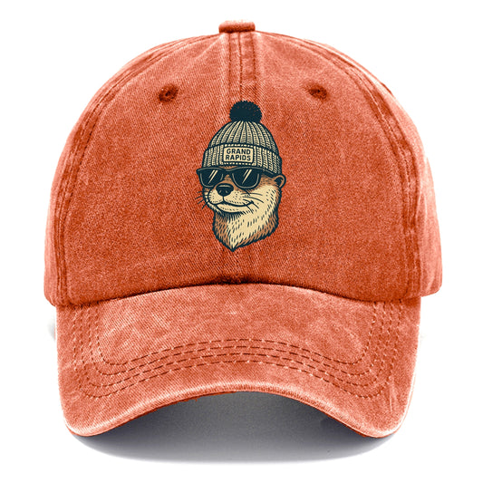 Grand Rapids River Otter wearing Grand Rapids beanie with pom pom and wayfarer - Classic Cap - Terracotta Clay(Orange)