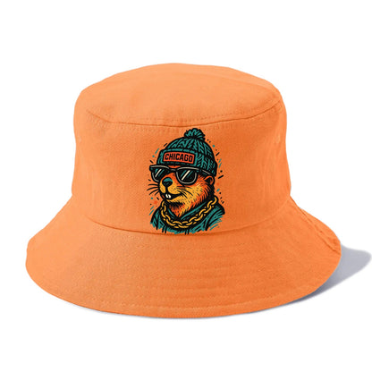 Illinois Prairie Dog wearing Chicago beanie with pom pom and wayfarer sunglasses - Bucket Hat - Terracotta Clay(Orange)