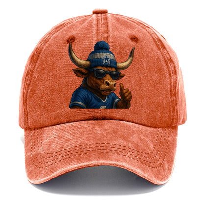 Texas Longhorn wearing Cowboys silver and blue beanie with star and wayfarer - Classic Cap - Terracotta Clay(Orange)