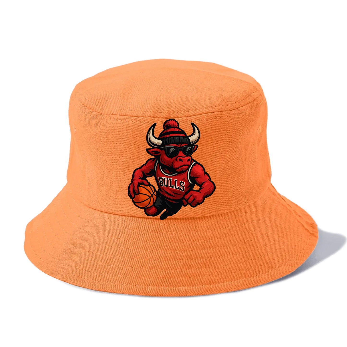 Chicago Bull wearing Bulls red and black beanie with horns design and wayfarer - Bucket Hat - Terracotta Clay(Orange)