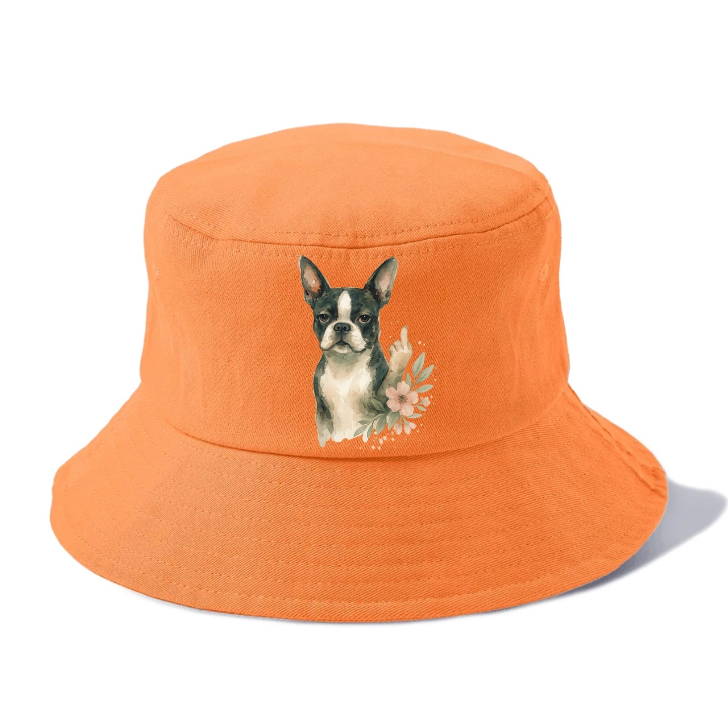 Boston Terrier with tuxedo markings, perky ears, paw up giving sass - Bucket Hat - Terracotta Clay(Orange)