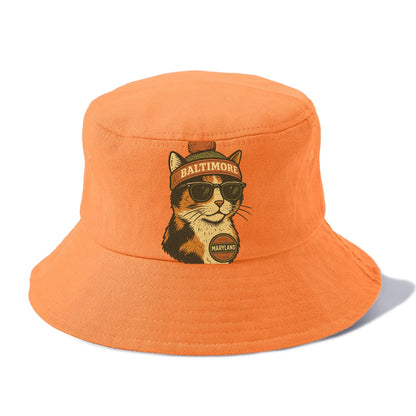 Maryland Calico Cat wearing Baltimore beanie with pom pom and wayfarer sunglasses - Bucket Hat - Terracotta Clay(Orange)