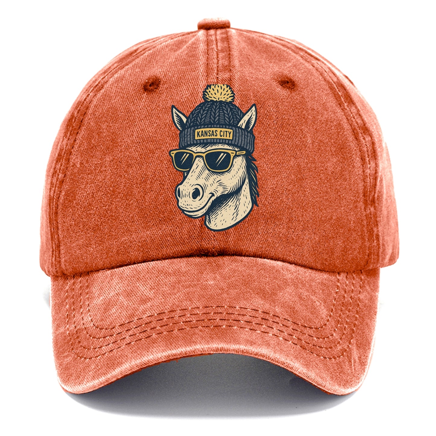 Missouri Mule wearing Kansas City beanie with pom pom and wayfarer sunglasses - Classic Cap - Terracotta Clay(Orange)