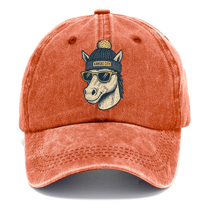 Missouri Mule wearing Kansas City beanie with pom pom and wayfarer sunglasses - Classic Cap - Terracotta Clay(Orange)