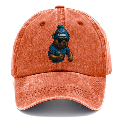 Detroit Pitbull wearing Lions beanie with auto patch and wayfarer sunglasses - Classic Cap - Terracotta Clay(Orange)