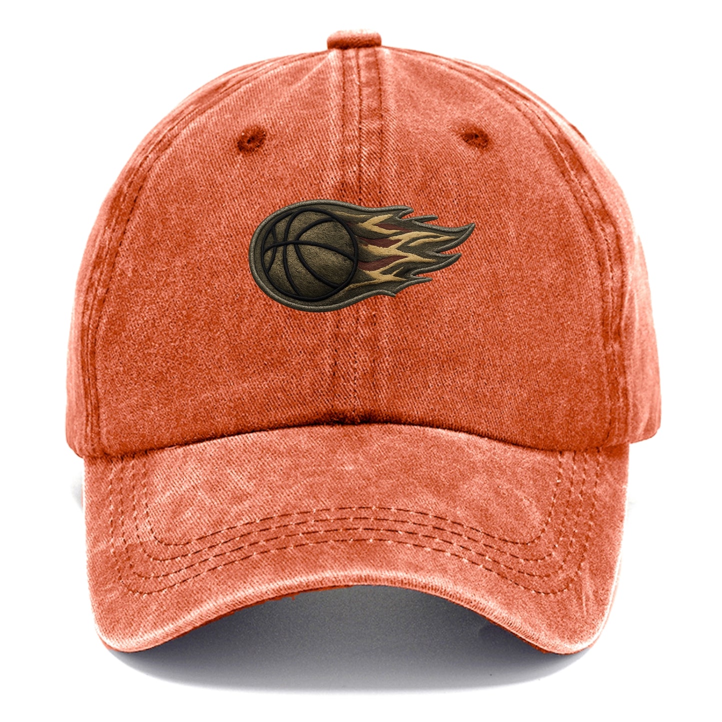Embroidered patch design - BASKETBALL FLAMING BALL - basketball with flames in orange - Classic Cap - Terracotta Clay(Orange)