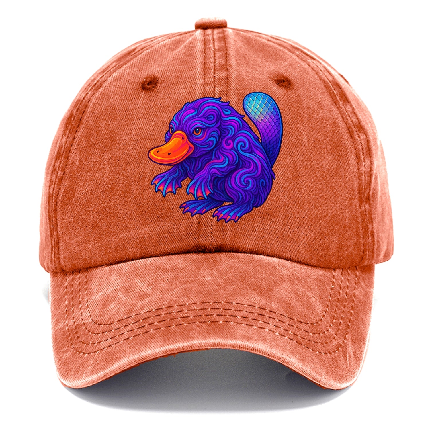 Quirky platypus with bill glowing in neon orange, beaver tail with holographic - Classic Cap - Terracotta Clay(Orange)