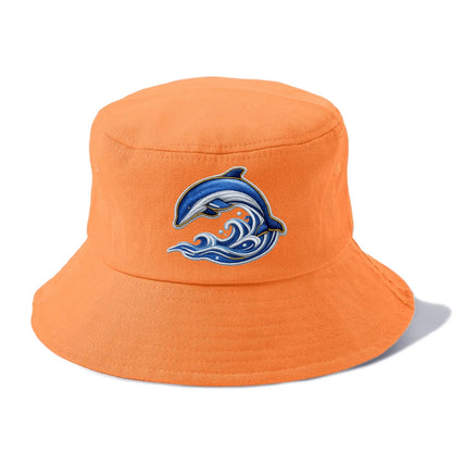 Embroidered patch design - SWIMMING DOLPHIN - diving dolphin with waves in blue and - Bucket Hat - Terracotta Clay(Orange)