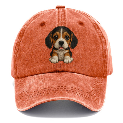 Baby Beagle Puppy - tricolor coat, long droopy ears, big pleading eyes, front-facing, - Classic Cap - Terracotta Clay(Orange)