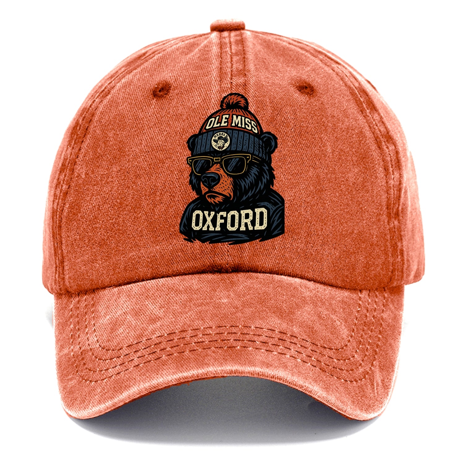 Oxford Black Bear wearing Ole Miss beanie with rebel patch - Classic Cap - Terracotta Clay(Orange)
