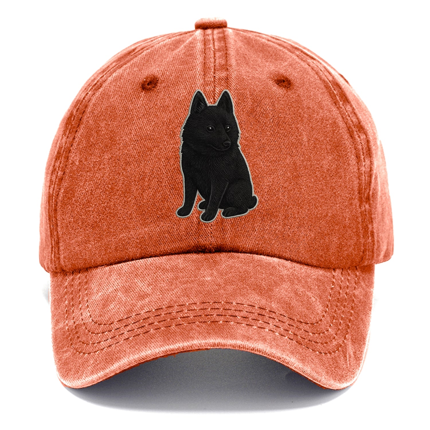 Schipperke - Solid black small embroidered sitting pose - Classic Cap - Terracotta Clay(Orange)