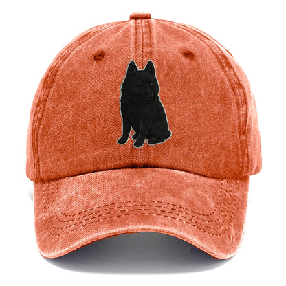 Schipperke - Solid black small embroidered sitting pose - Classic Cap - Terracotta Clay(Orange)