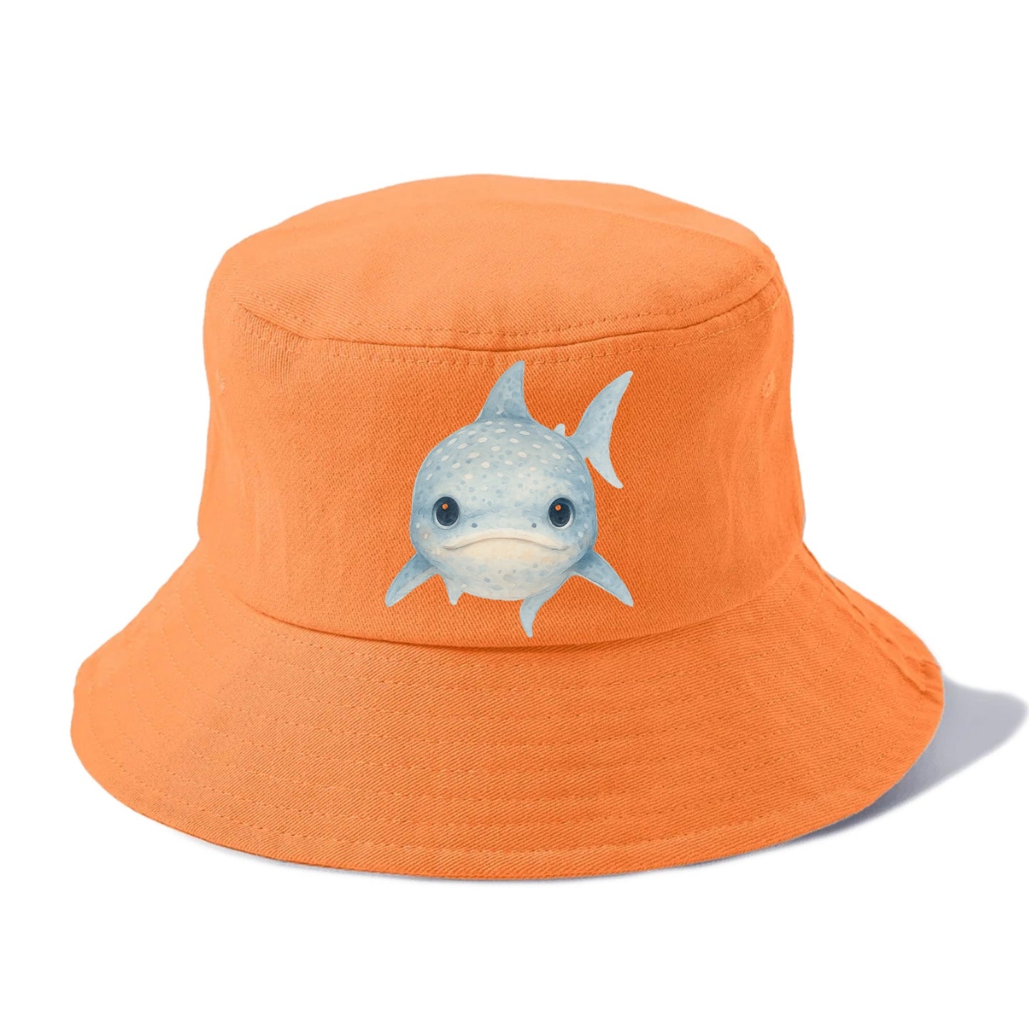 Baby Whale Shark - spotted blue-gray, wide mouth closed, tiny eyes, front-facing, - Bucket Hat - Terracotta Clay(Orange)