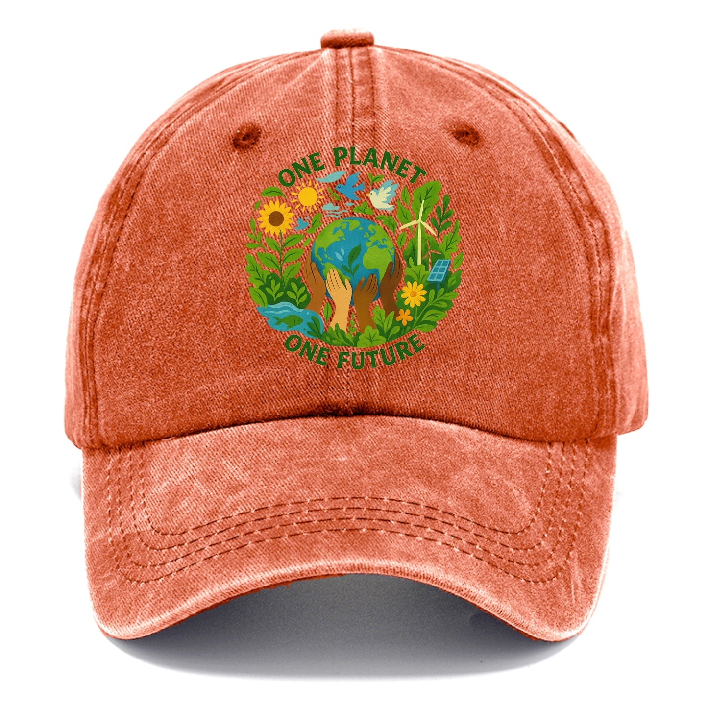 Globe surrounded by hands of all colors working together - "One Planet, One Future" - - Classic Cap - Terracotta Clay(Orange)