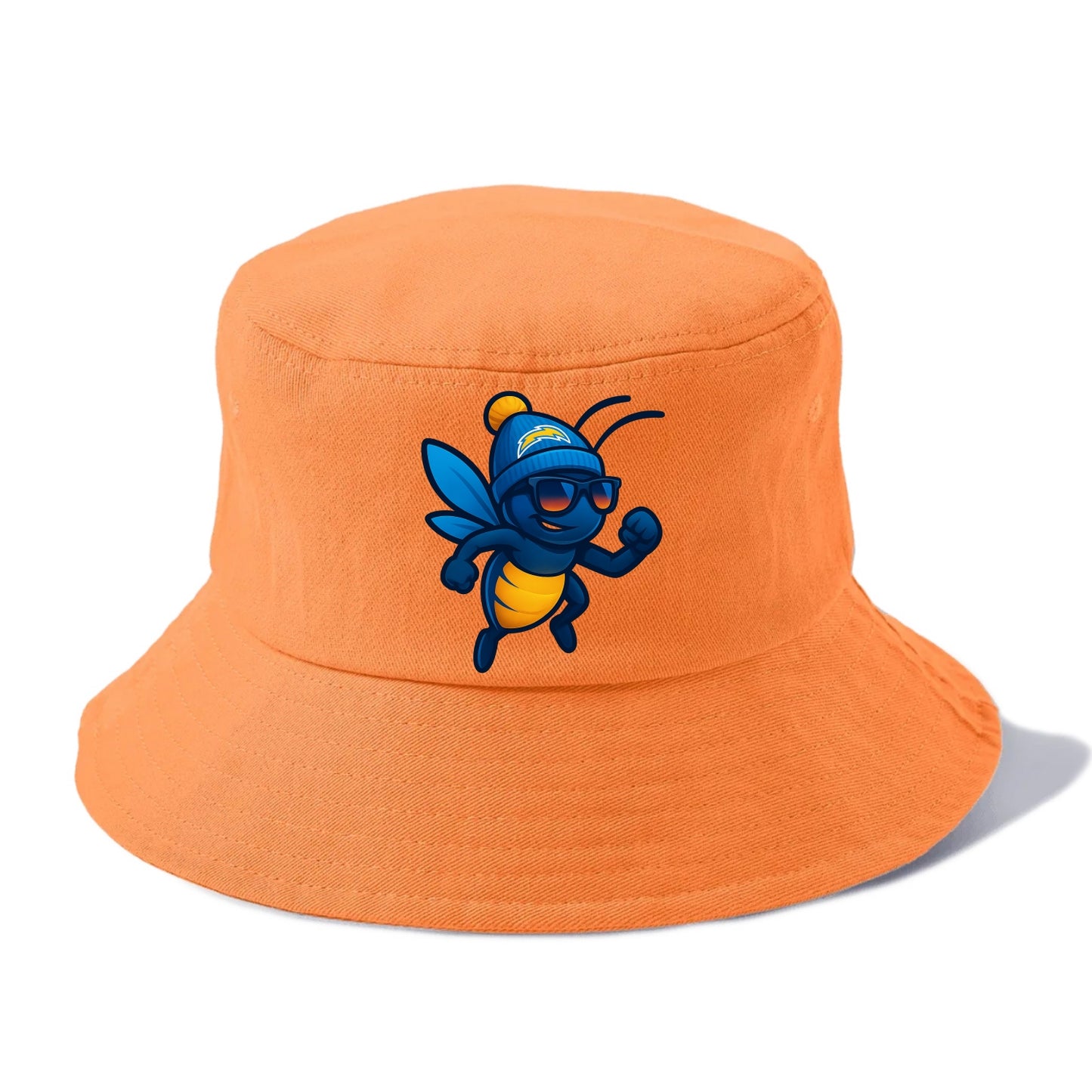 LA Lightning Bug wearing Chargers powder blue and gold beanie with pom pom and - Bucket Hat - Terracotta Clay(Orange)