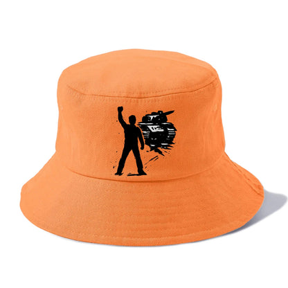 Single figure standing against tank - courage and resistance ink art - Bucket Hat - Terracotta Clay(Orange)
