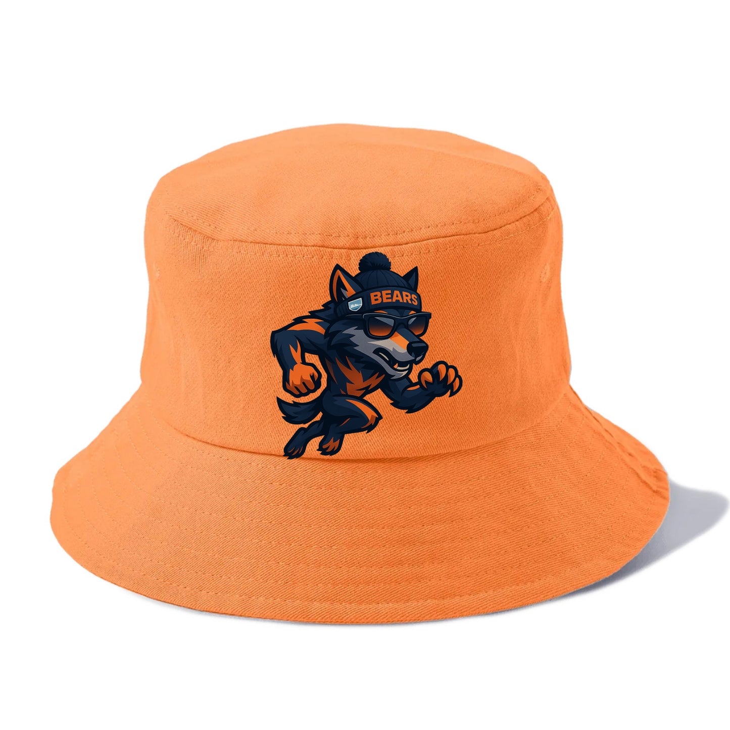 Chicago Wolf wearing Bears beanie with Lake Michigan patch and wayfarer sunglasses - Bucket Hat - Terracotta Clay(Orange)