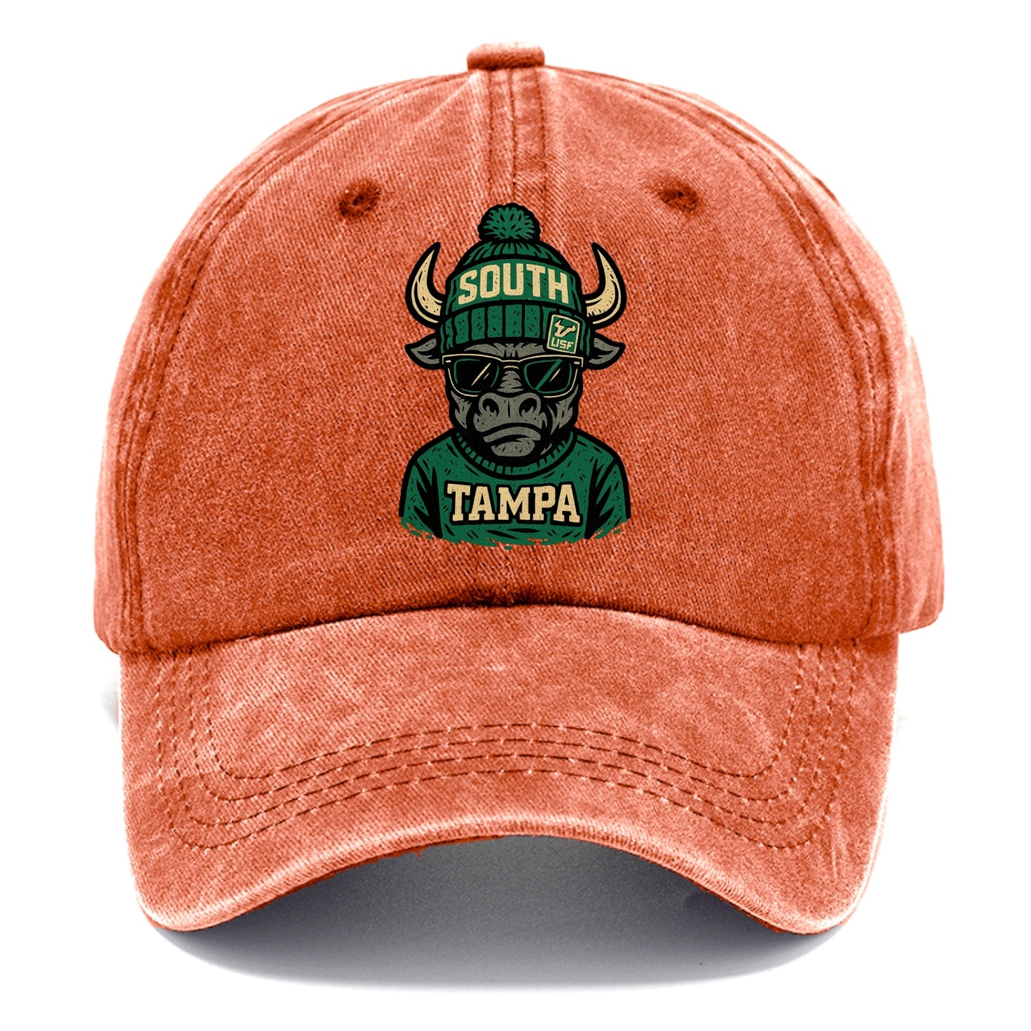 Tampa Bull wearing South Florida beanie with USF patch - Classic Cap - Terracotta Clay(Orange)