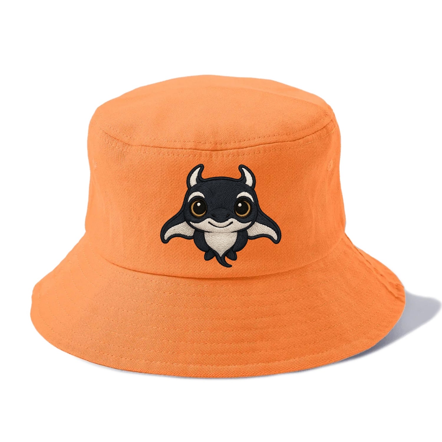 Baby Manta Ray - dark with white markings, cephalic fins, gentle eyes, front-facing, - Bucket Hat - Terracotta Clay(Orange)