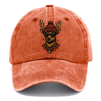 Columbus White-tailed Deer wearing Columbus beanie with pom pom and wayfarer - Classic Cap - Terracotta Clay(Orange)
