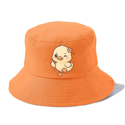 fluffy baby duck with small flower, one webbed foot raised sassily - Bucket Hat - Terracotta Clay(Orange)